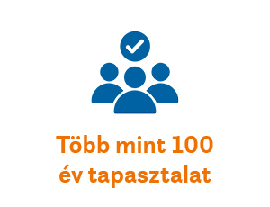 USP: Több mint 100 év tapasztalat Csoport ikon pipával és „Több mint 100 év tapasztalat” felirattal