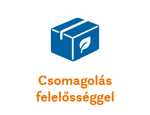 USP: Csomagolás felelősséggel Csomag ikon levél szimbólummal és „Csomagolás felelősséggel” felirattal