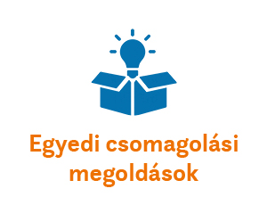 USP: Egyedi csomagolási megoldások Karton ikon izzóval és „Egyedi csomagolási megoldások” felirattal